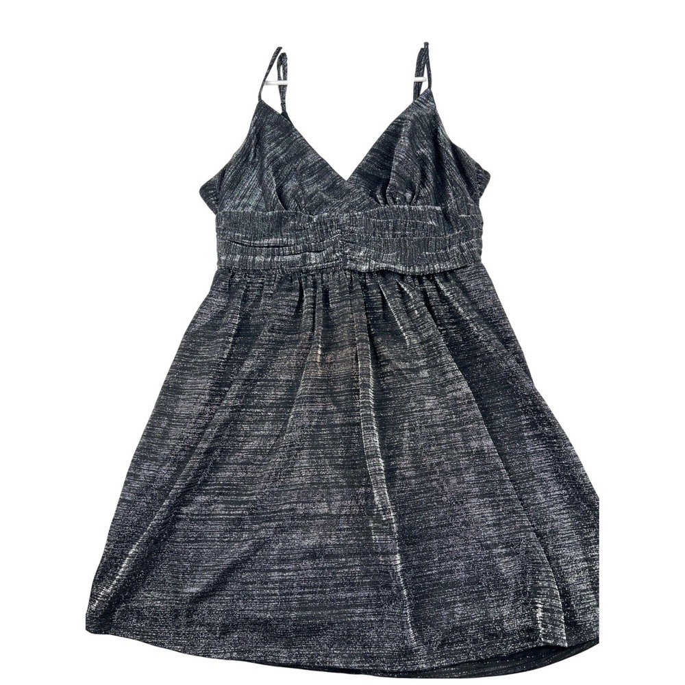 NWT BCBGENERATION Metallic Silver Sparkle V Neck Empire Waist A Line Dress Sz 12